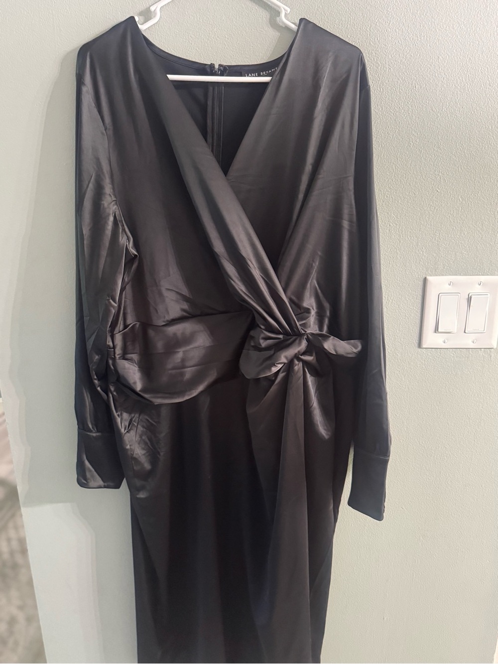 Lane Bryant Black Satin Wrap-Style Midi Dress